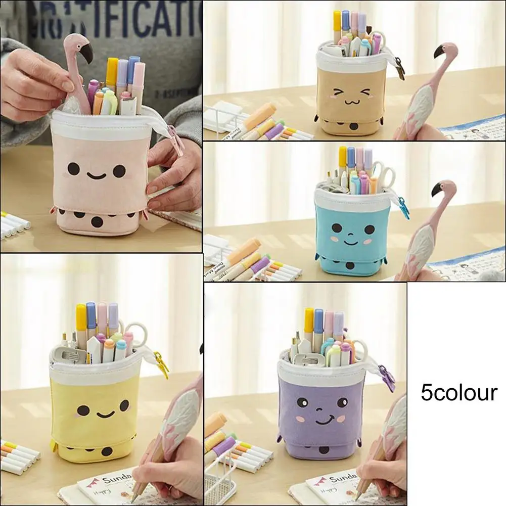 

Japanese Style Cute Milk Tea Pencil Bag Girl Student Multifunctional Pencil Case Large Capacity Stationery Organizer