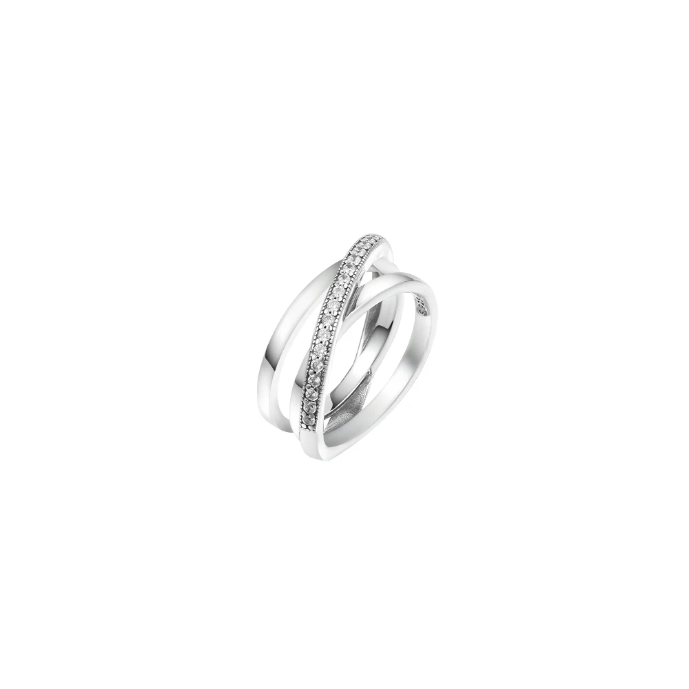

2021 New Original 925 Sterling Silver Jewelry Crossover Pave Triple Band Rings for Women Wedding Party Gift Anillos Wholesale