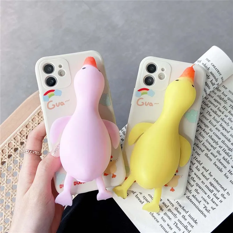 

New Unzip Pinch duck Decompression artifact Case For iPhone 11 Pro Max 12 Mini 7 8 Plus XS X XR SE2 Super soft silicone Cover