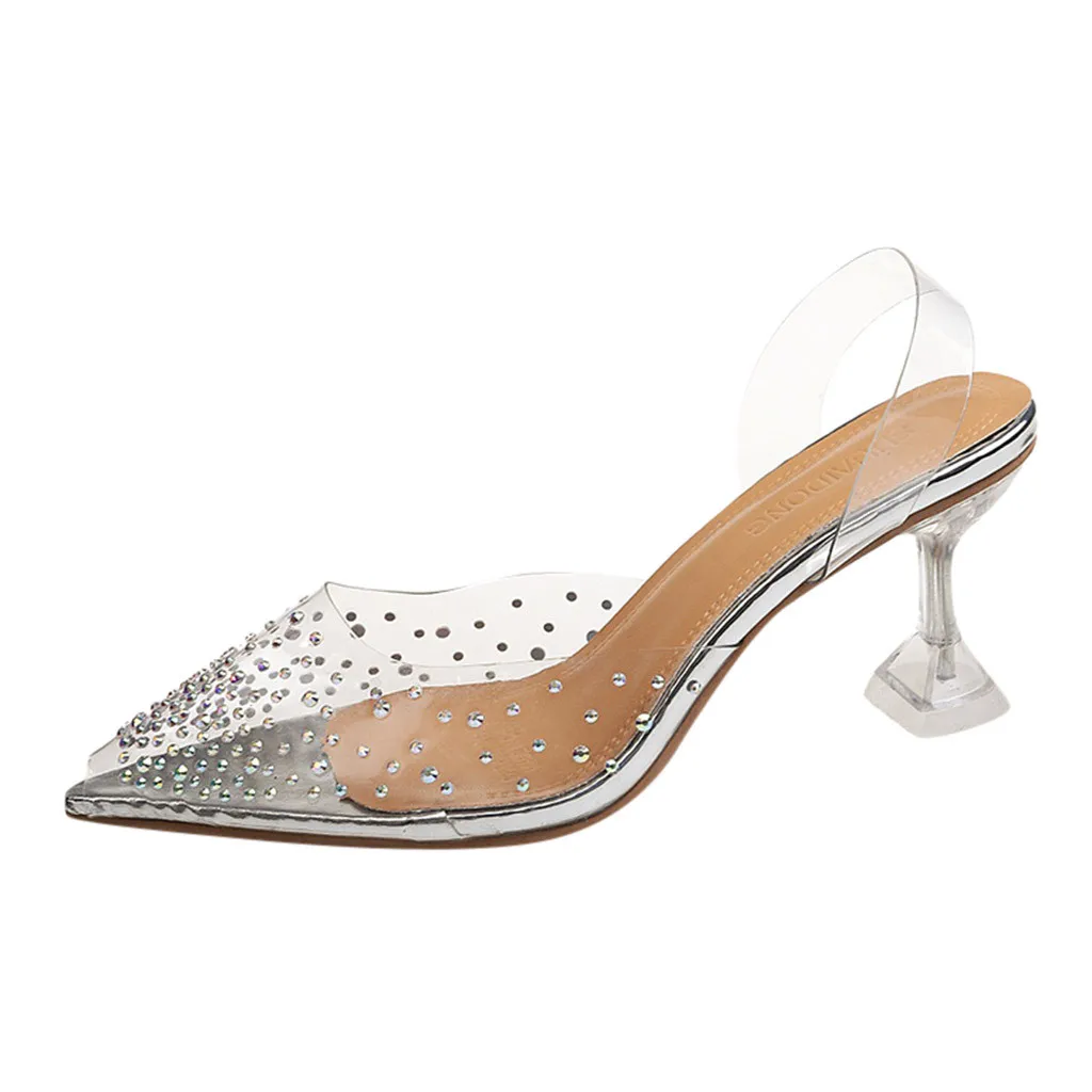 Сандалии женские на высоком каблуке прозрачные босоножки с блестками и открытым