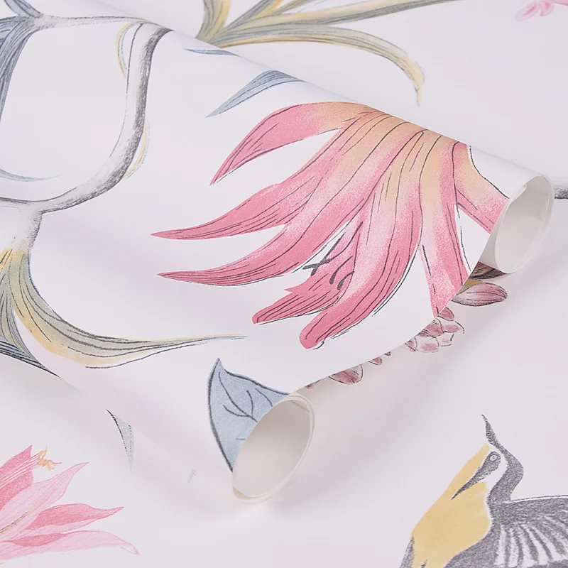 

100x53cm Vintage Pink Floral Wallpaper Tropical Butterfly Birds Flower Wall Paper For Bedroom Wall Covering Decor