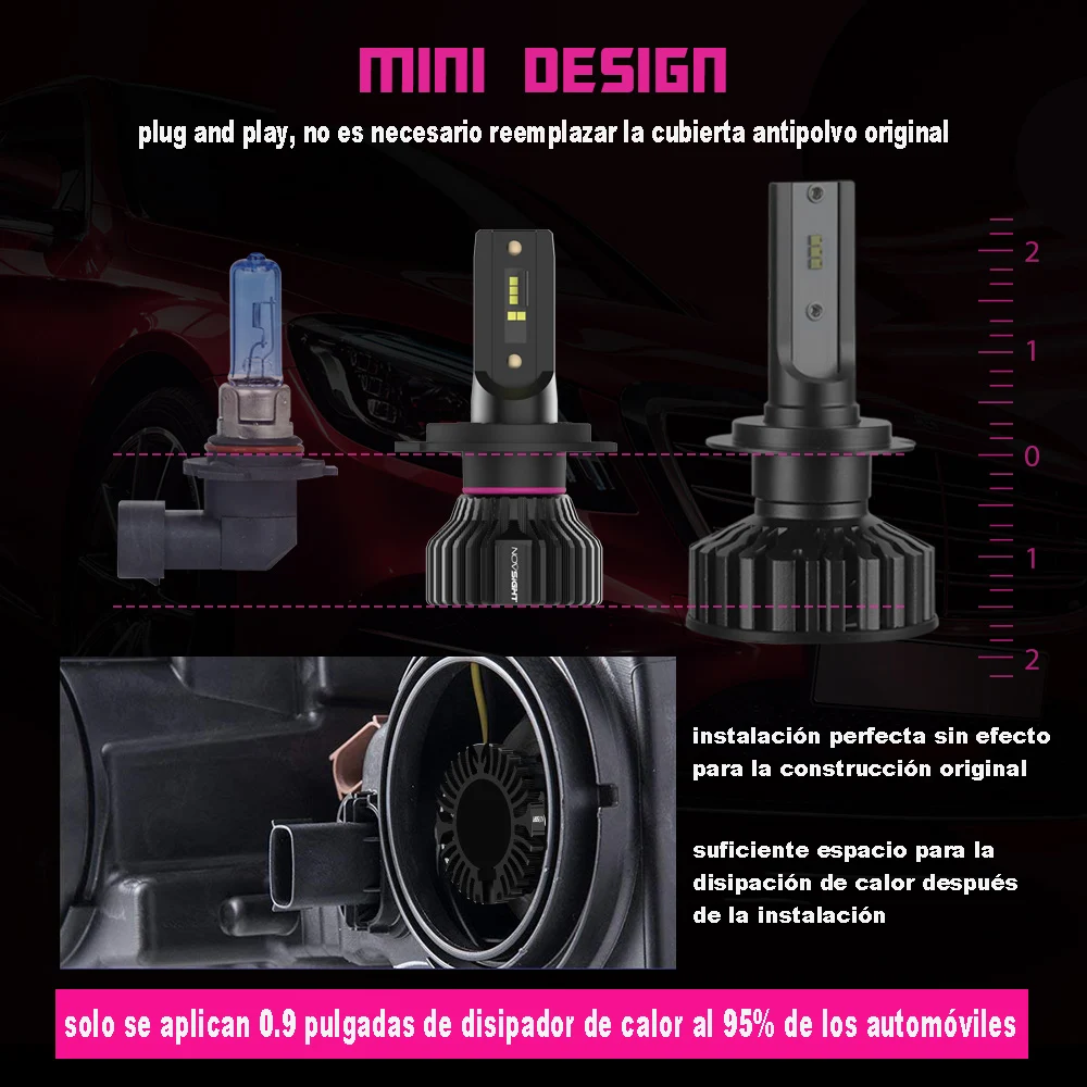NOVSIGHT мини автомобиль H4 светодиодный H7 светодиодный лампы для передних фар H1 H8 H11 светодиодный светильник h7 12v 24v 9005 HB3 9006 HB4 Canbus Авто Фары противотуманные фары комплект