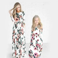 spring mommy and me clothes floral printed maxi dresses long sleeve mother kids girls family matching outfits look