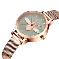 top brand luxury 2021 designer ladies enchased 3d bee dial rose gold girls stainless steel bracelet quartz women watches