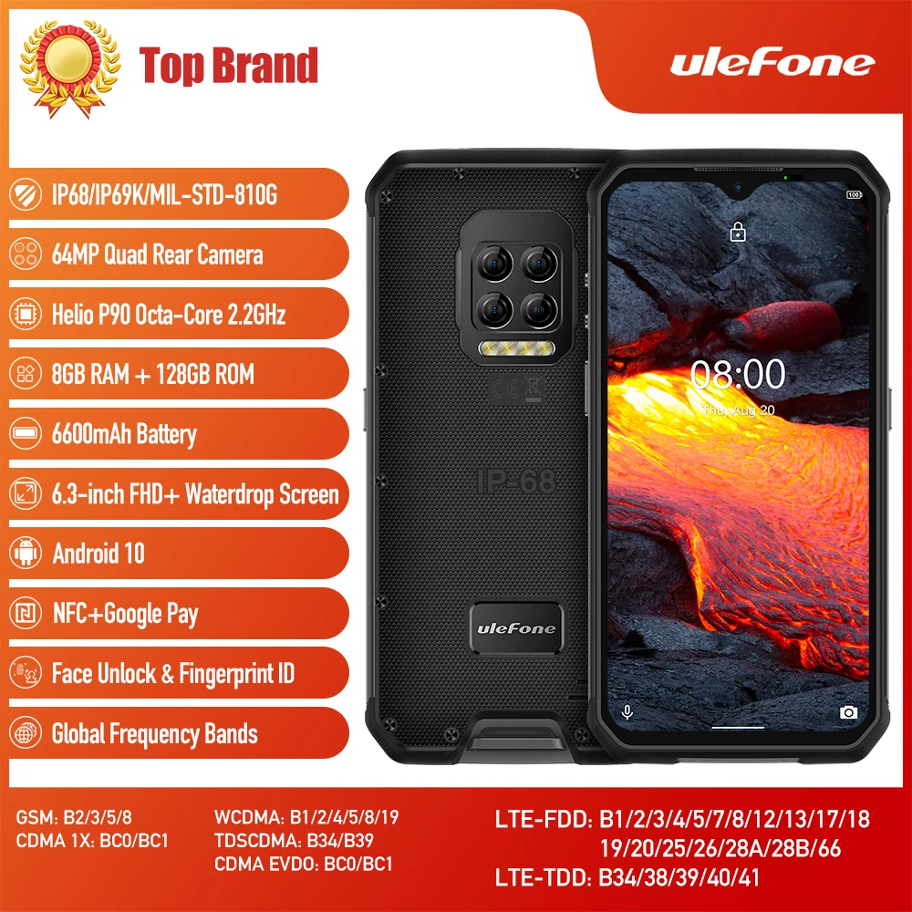 Ulefone ARMOR 9E Android 10 прочный телефон на процессоре Helio P90 восьмиядерных процессор 8 ГБ +