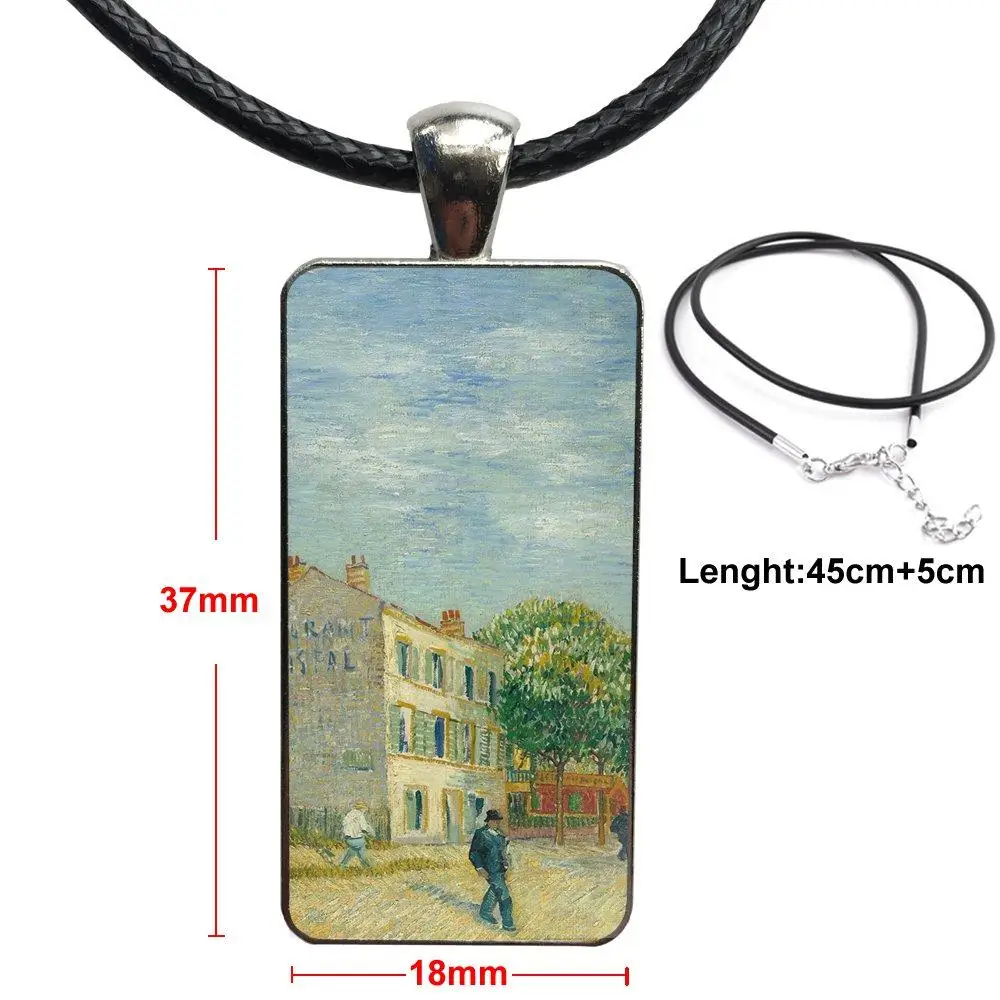 

Glass Pendant Necklace Handmade Half Pendant Rectangle Necklace For Girls Wholesale Vincent Van Gogh Starry Sky Oil Painting