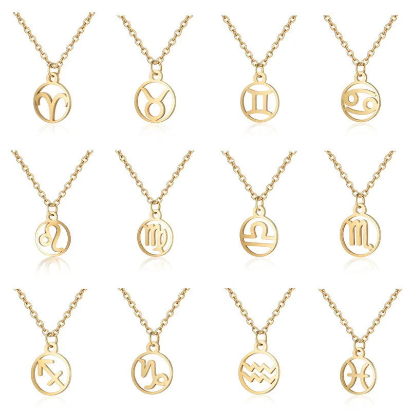 

12 Constellation Pendant Necklaces For Women Men Aries Libra Cancer Capricorn Virgo Leo Scorpio Stainless Steel Necklace Jewelry
