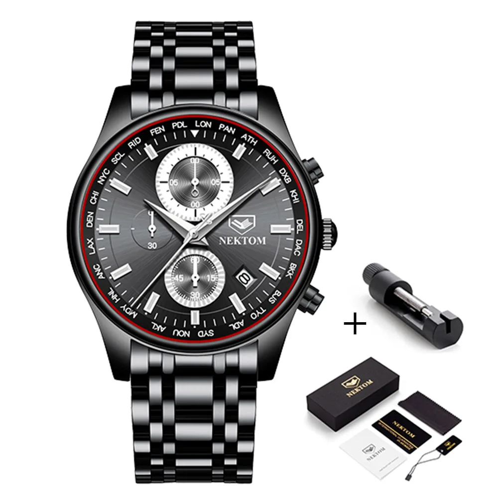 

2021 Luxury Fashion Men's Watch Waterproof Stainless Steel with Date Week Quartz Watches Men's Luxury Business Dress Clock