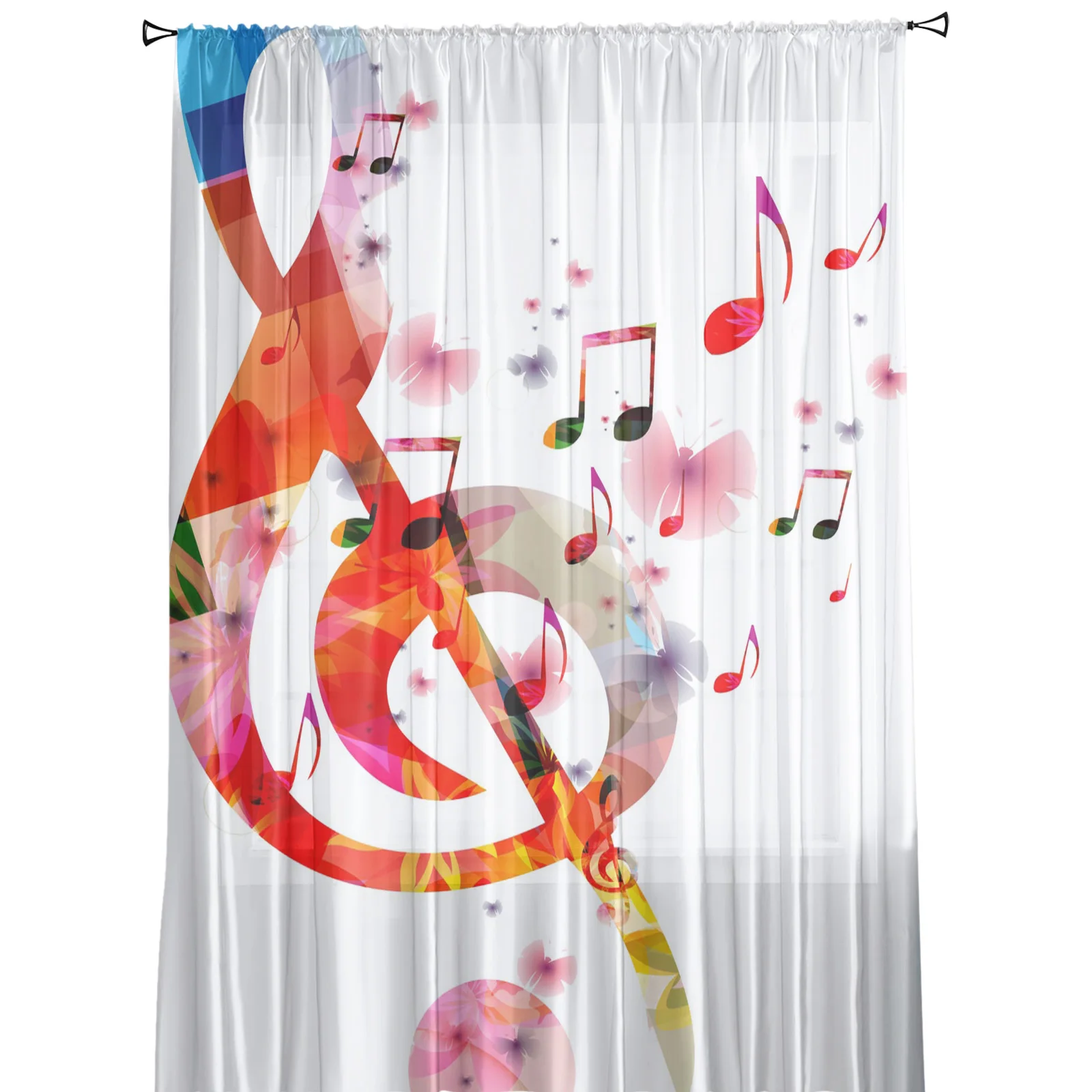 Красная занавеска с символами заметок бабочками цветами художественная оконная