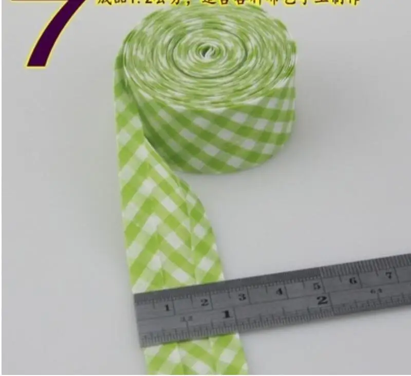 DIY полиэстер скотч косой ленты, решетки ткани резки ленты, DIY сложенные ленты 25 мм Размер 2,5 см " 25yds косой привязки - Цвет: 7 light green