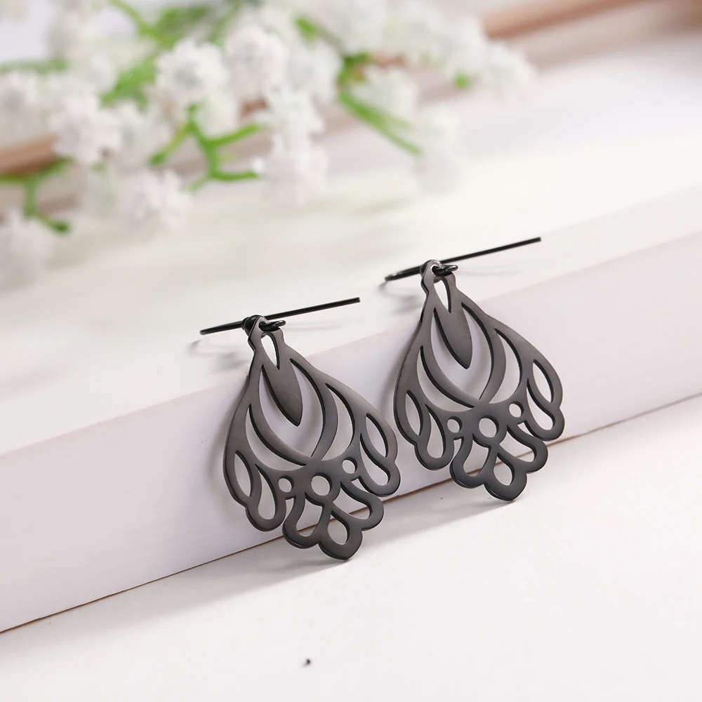 COOLTIME золотистые черные элегантные узорные полые серьги из нержавеющей стали не