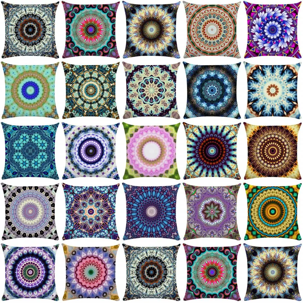 

Retro Pillow Case Gorgeous Mandala Pattern Cushion Cover Soft Pillowcase Short Plush Housse De Coussin Home Decor Car Chair 45cm
