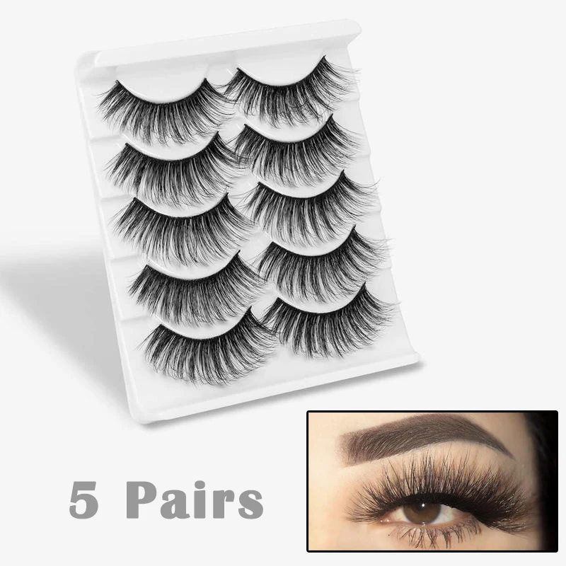 

5 Pairs False Eyelashes 3D Mink Natural Thick Fake Lashes Handmade Soft Volume Fluffy Eyelashes Makeup Eyelashes Extension Tool