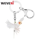 Брелок WEVENI, акриловый Белый попугай, Корелла, большая птица, брелоки с животными, украшения для женщин, девочек, подарки на вечевечерние, сумка, украшение для автомобиля