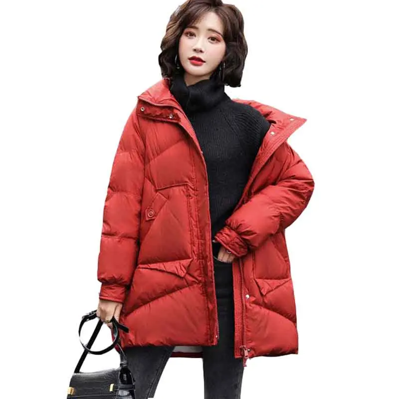 

Женский пуховик на белом утином пуху, с воротником-стойкой