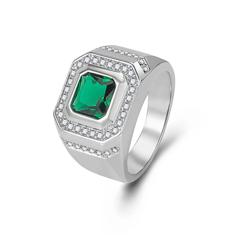 

Deluxe Glisten Emerald Men Ring Blue Crystal Man Finger Rings Fashion Jewelry Male Fine Accessories Ornament Wholesale