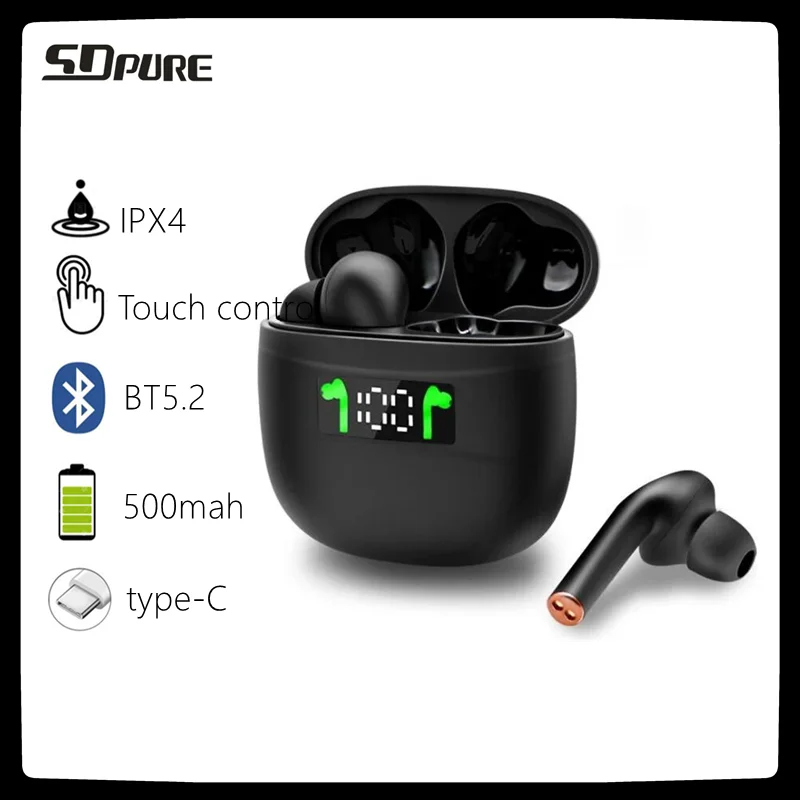 

SDpure 2021 new TWS Bluetooth 5.2 Earphone Wireless Earbuds Bass Stereo Headphone LED display Charging BOX HD Sports Waterproof