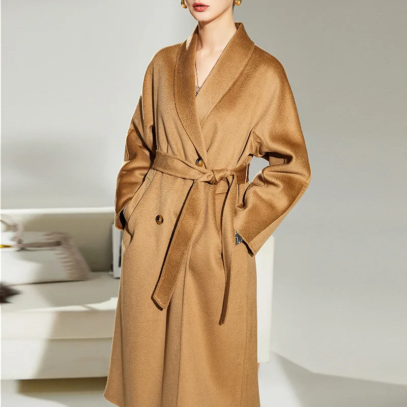 

European vintage Camel water ripple woolen coat camel Fall Winter Water Ripple outerwear D01