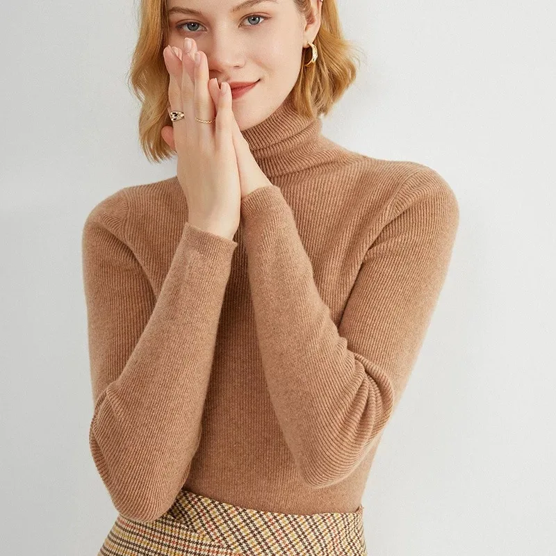 

Woman Turtleneck Bottoming Shirt Knitted Cashmere Sweater Thick Long Sleeve Slim-fit Pullover Fashion Autumn Winter 2021