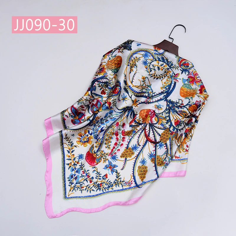 JJ090-30 90*90 см квадратный шарф для женщин, подходит ко всему, элегантные цветочные шарфы для волос, Женская бандана, весна-осень, атласные шелковые шарфы, шаль - Цвет: JJ090-30