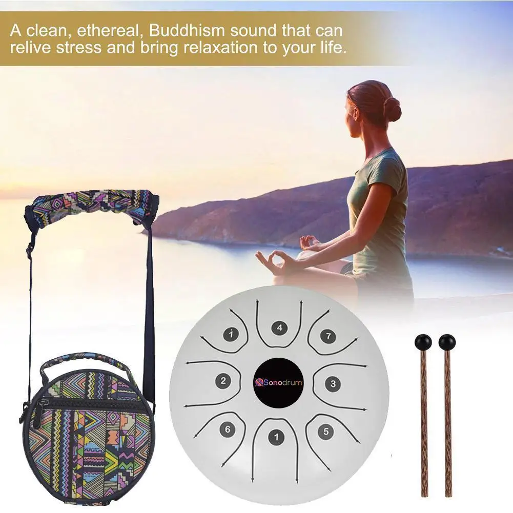 

5.5 Inch Mini Drum 8 Tone Steel Tongue Drum Instrument Adult Drum C-tuned Tambourine Children Ethereal Beginners Drum Percu Q0U7