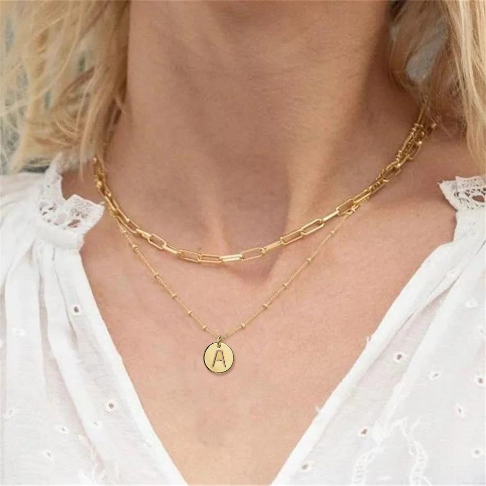 Цепочка многослойная с подвеской-буквой Алфавит Женская ожерелье зажимом из