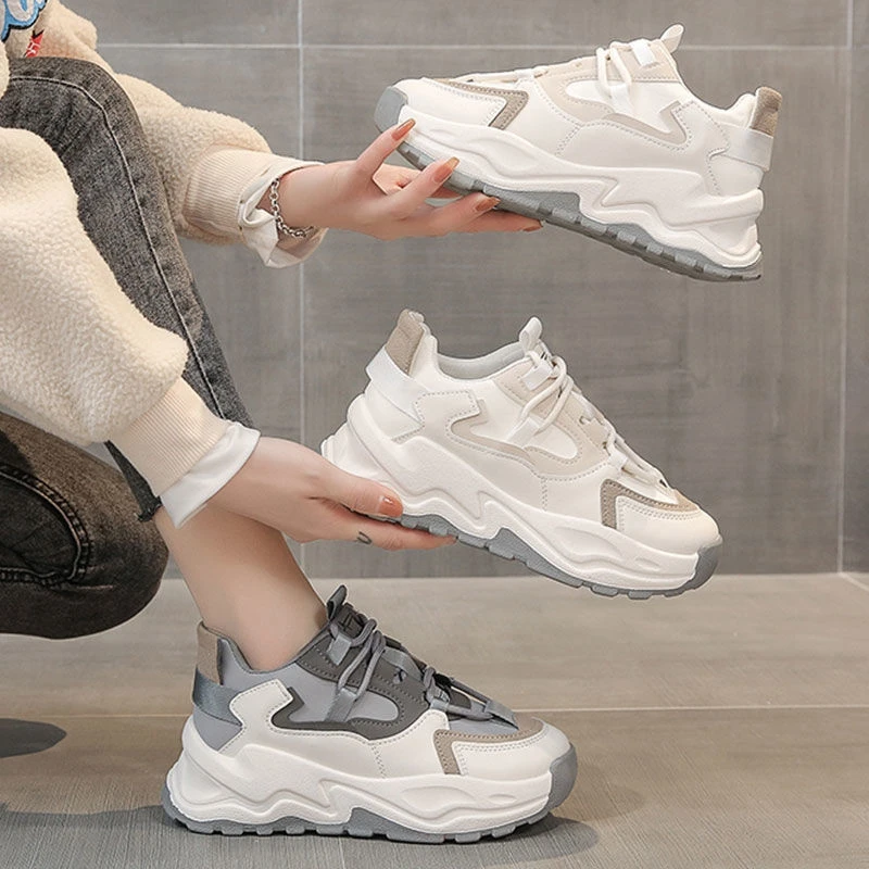 

Shoes For Women 2021 Platform Shoes Breathable Mesh Cool Lace Up Increase Sports Footwear Chunky Sneakers Woman Vulcanize Shoes