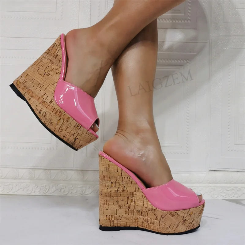

SEIIHEM Women Platform Wedges Pumps Slip On Mules Shoes Woman Slides Height Increase Handmade Footwear Big Size 41 44 47 50 52