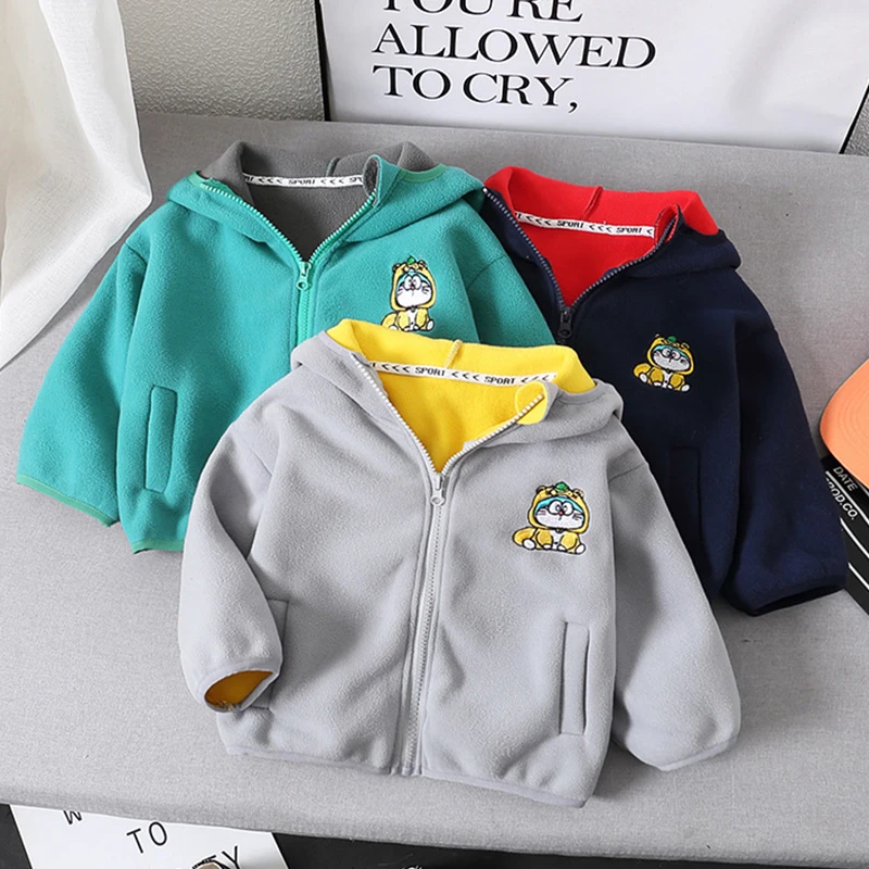 

Новинка 2022, Детская осенняя одежда, флисовая куртка с длинным рукавом и мультяшным рисунком, Детские Зимние Теплые Топы, флисовый свитер для...