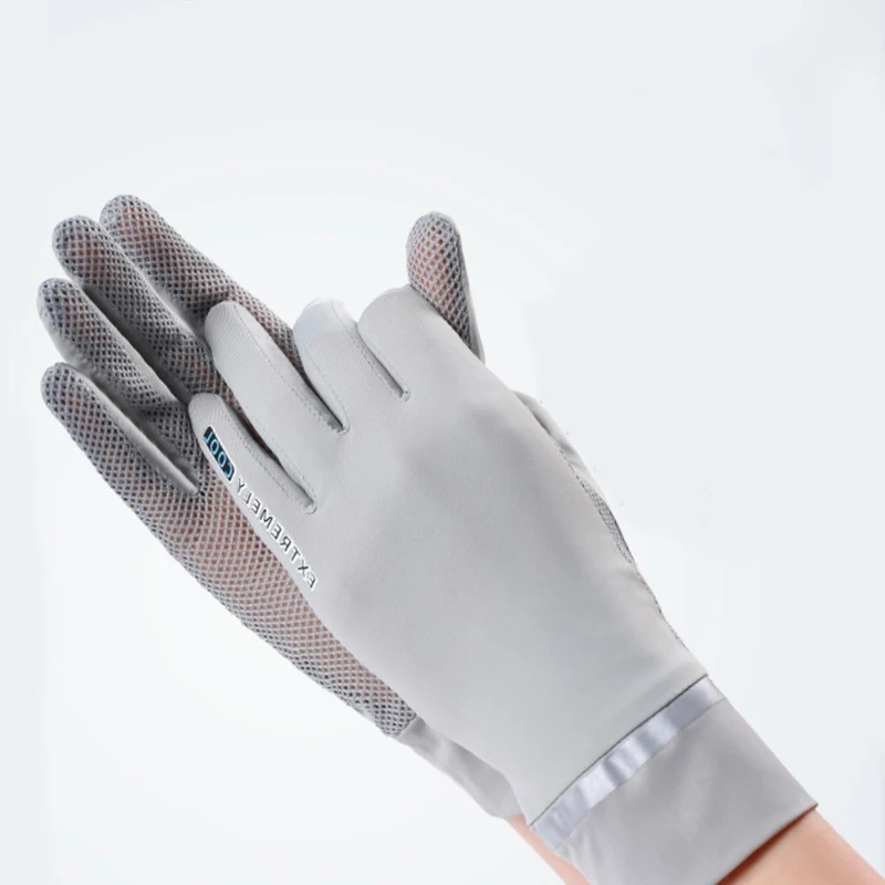 

Summer new women ice silk gloves sunscreen anti-UV anti-skid breathable mesh cloth driving touch screen solid color thin gloves