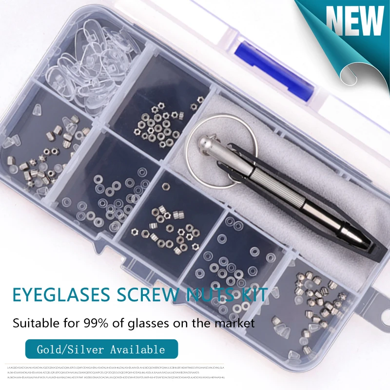 Eyeglass Glasses Repair Kit, Small Screws Nuts Washers with Nose Pads Screwdrivers Tweezer for Sunglasses, Watch, Jewelry Fixing
