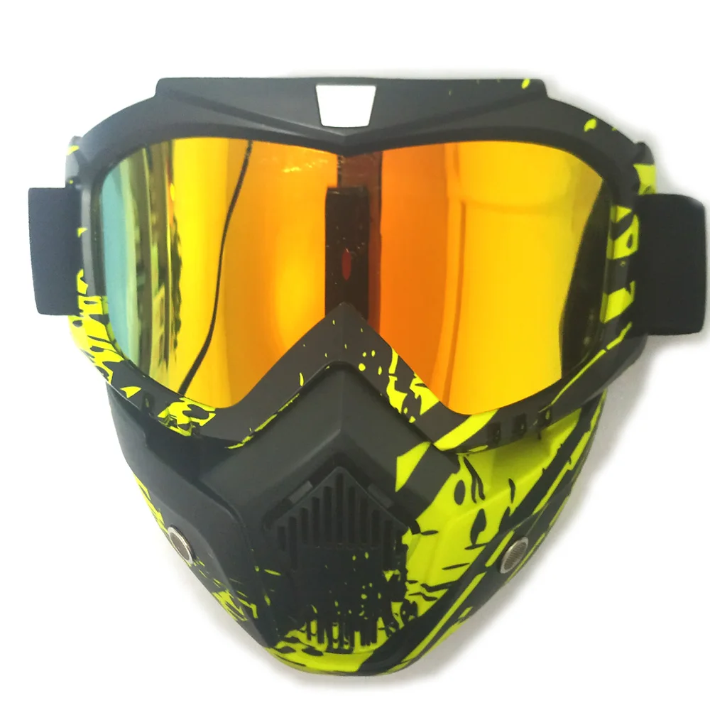 Мужские женские модульные маски для лыж и сноуборда Snowmobile Skiing Goggles Windproof Motocross Glasses Safety с фильтром для рта.