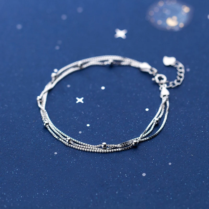 

MloveAcc Silver Beads Bracelets for Women Sterling Silver 925 Three Layers Jewelry Fashion Style Bracelet