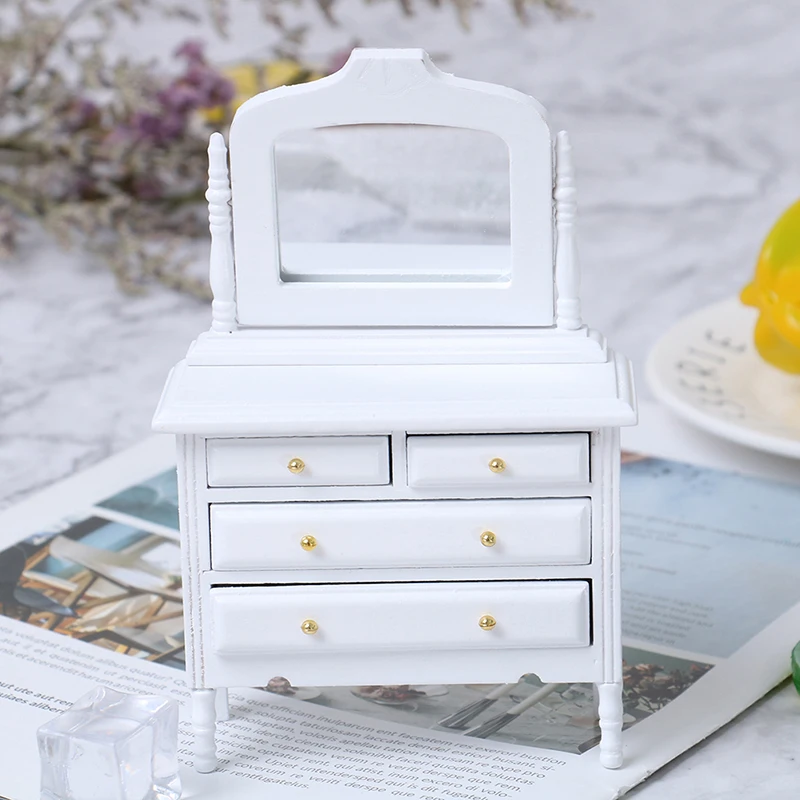 

1:12 Dollhouse Miniature White Wooden Makeup Dressing Table Cabinet Wardrobe Bedroom Furniture