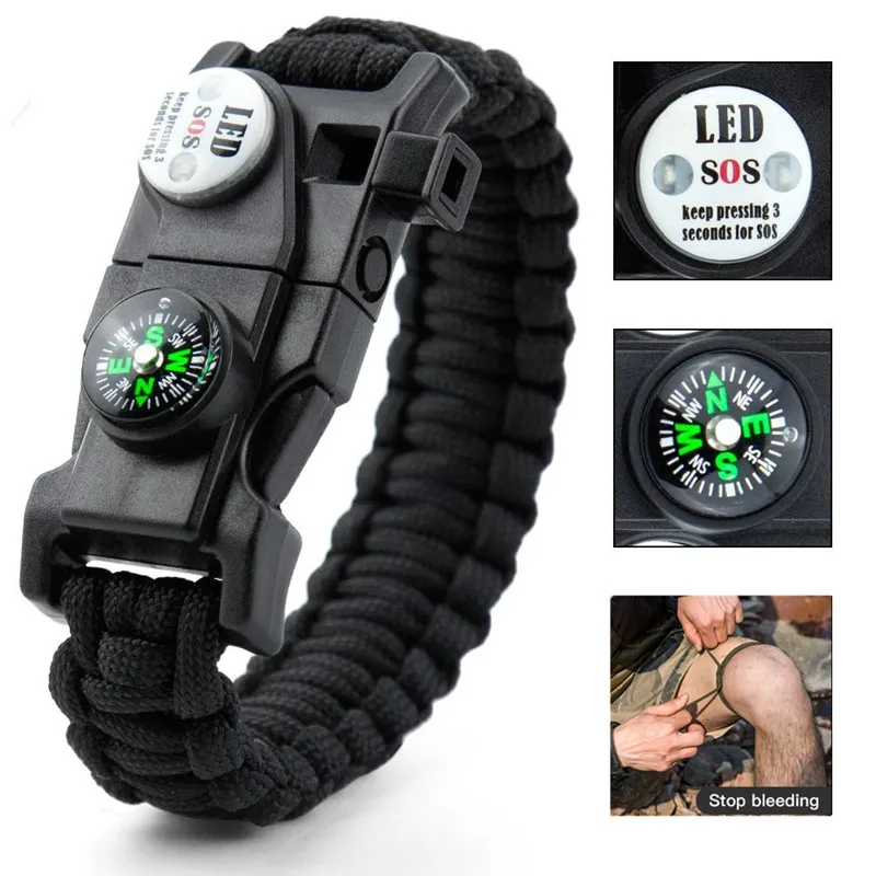 Outdoor SOS LED Light Survival Bracelet Paracord Braided Rope Men Women Camping EDC Tool Emergency Compass Whistle images - 1