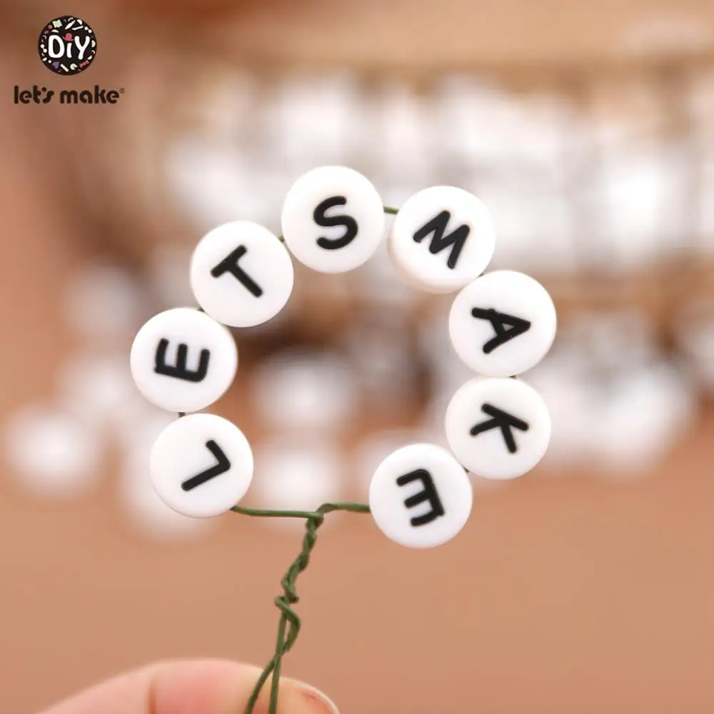 

Let's Make 10Pcs Silicone Beads Alphabet Teething BPA Free Baby Teether Beads DIY Accessories Silicone Teether Toy