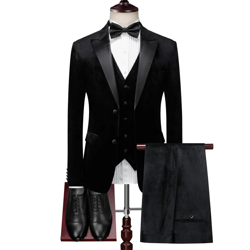 Блейзер жилет и брюки 3 сборный двуштучный костюм/осень-зима мужские бархатные