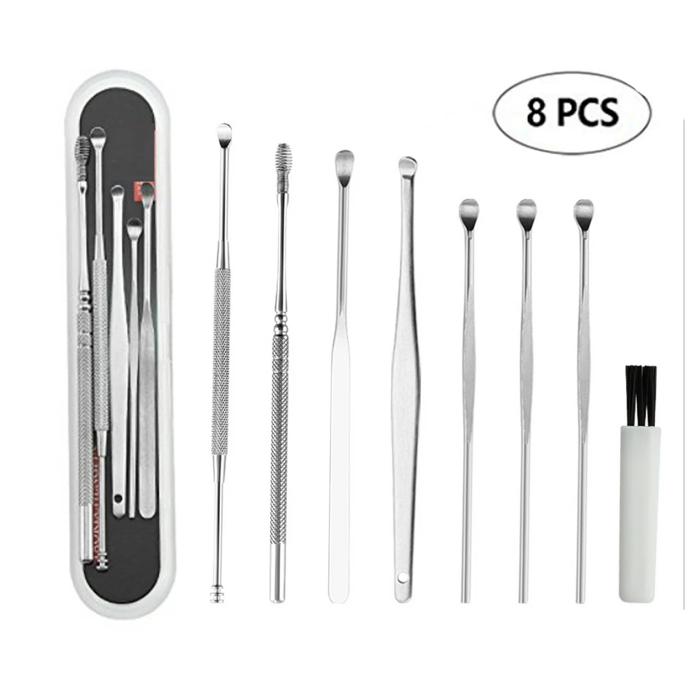 

8PCS Earpick Stainless Steel Ear Wax Remover Earpick Ear Cleaner Set with Storage Box Clean Ears Care
