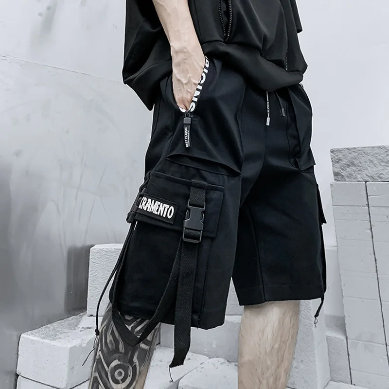 

Casual Shorts for Male Mix Color Black White Ribbons Techwear Streetwear Hip Hop Punk Women Men Shorts Joggers Korean Fashion