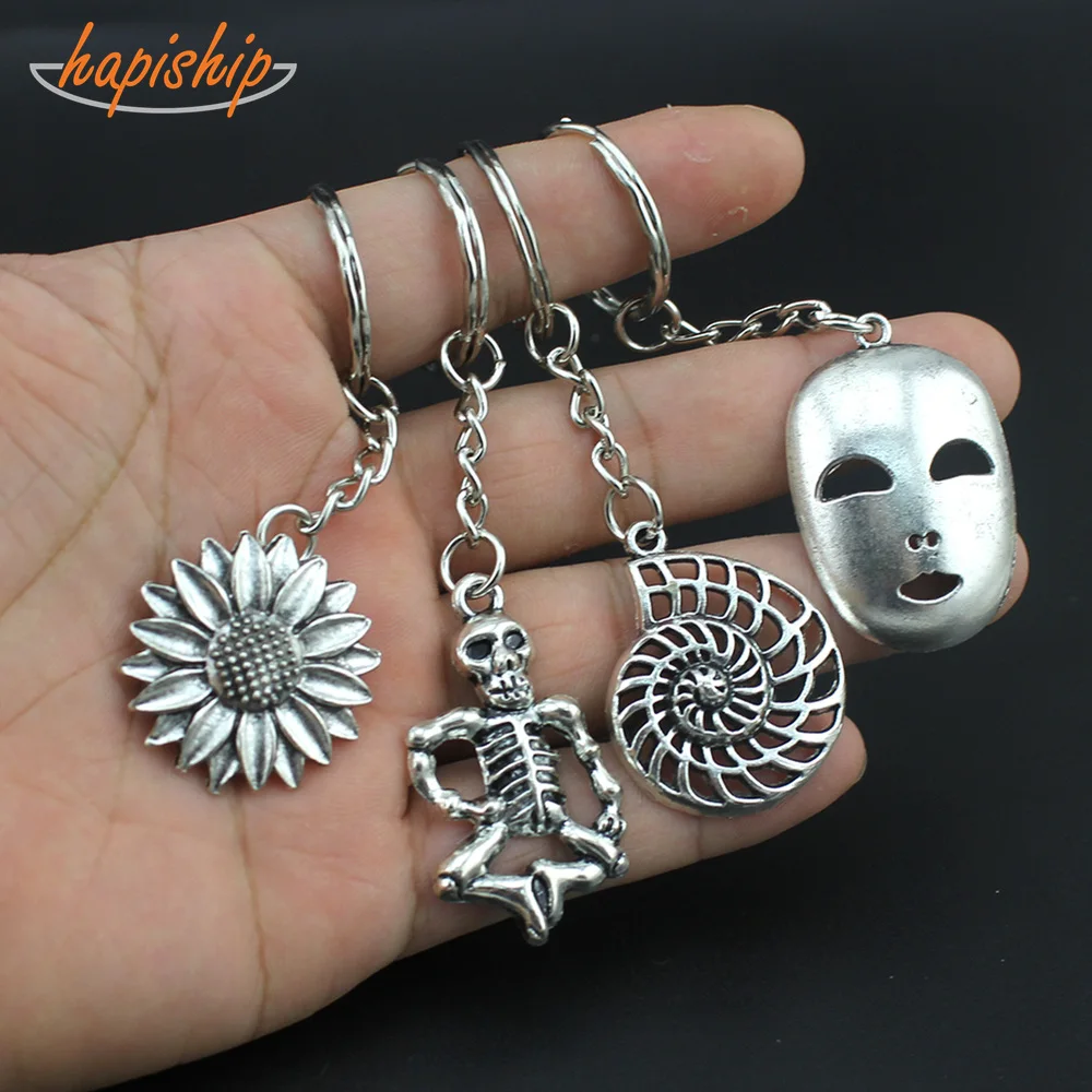Hapiship новинка 2019 женская/Мужская мода Винтажный серебряный цветок череп маска