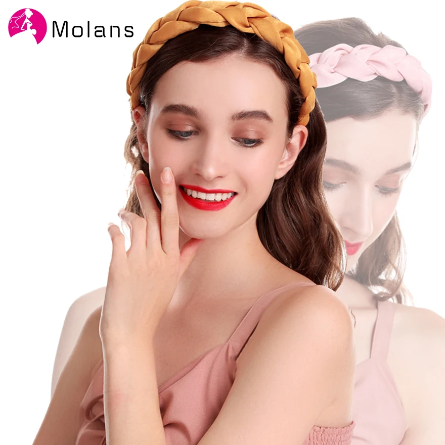 Molans White Satin Braided Headband New Crown Headbands for Women 4 CM Width Braided Aliceband Girls Black Matador Headband
