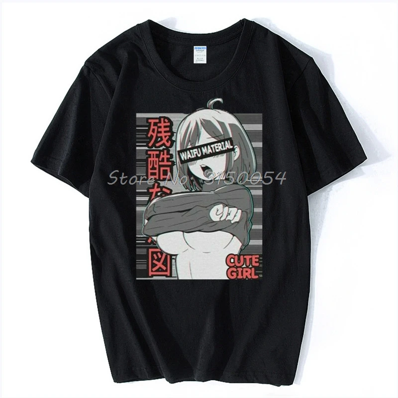 

Ahegao Anime Cute Girl Ecchi Waifu Material, Gift For Lewd Otaku T-Shirt Men Cotton Tshirt Hip Hop T Shirt Tees Harajuku Funny