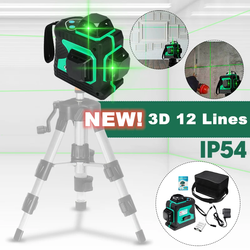 

Laser Level 12 Lines 3D Professional Self-Leveling 360 Horizontal & Vertical Green Laser Beam Line Build Measuring Tools