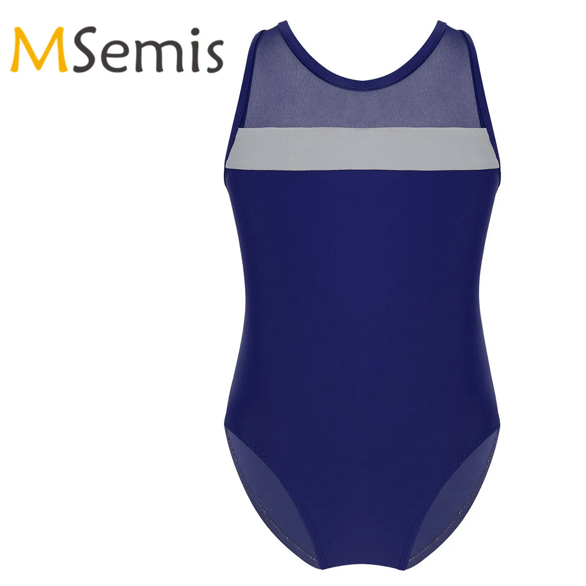 Детский гимнастический купальник для девочек танцев без рукавов с сеткой