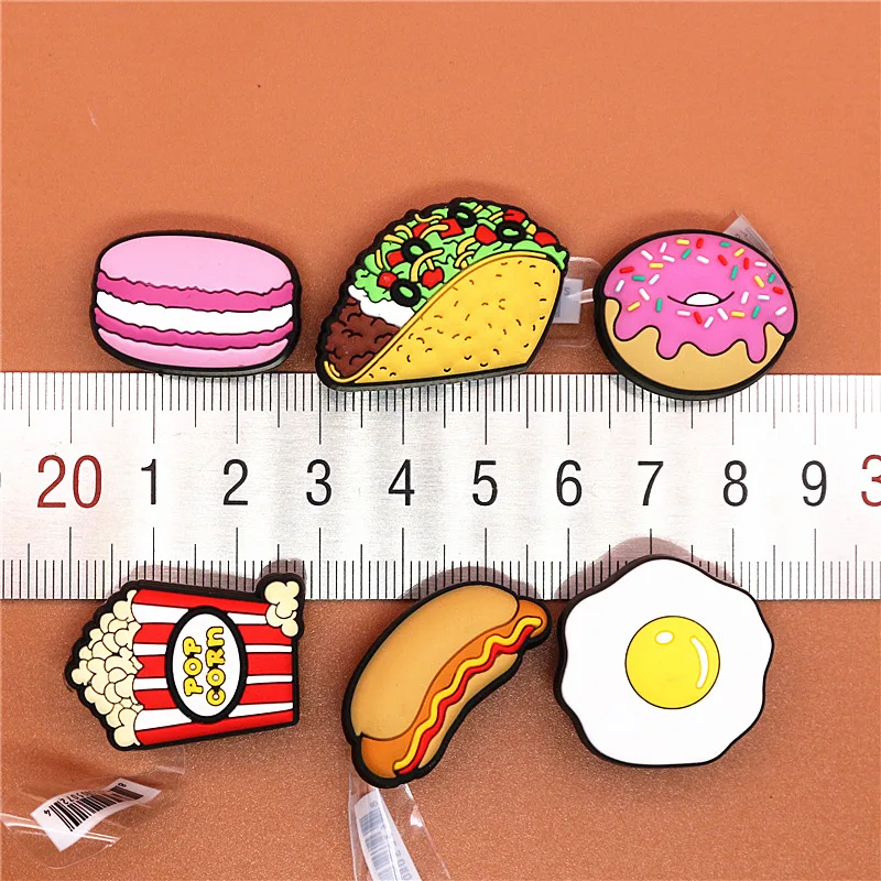1pcs Cute Food Donuts Popcorn Omelette Shoes Decoration Accessories Original Jibz for Croc Charms for Shoes Bracelets Kids Gifts