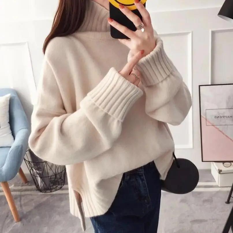 

2019 Turtleneck Sweater Girls Women Pullover Knitted Jumper Long Sleeve Spring Autumn Winter Female Sweater Solid Color JW9142