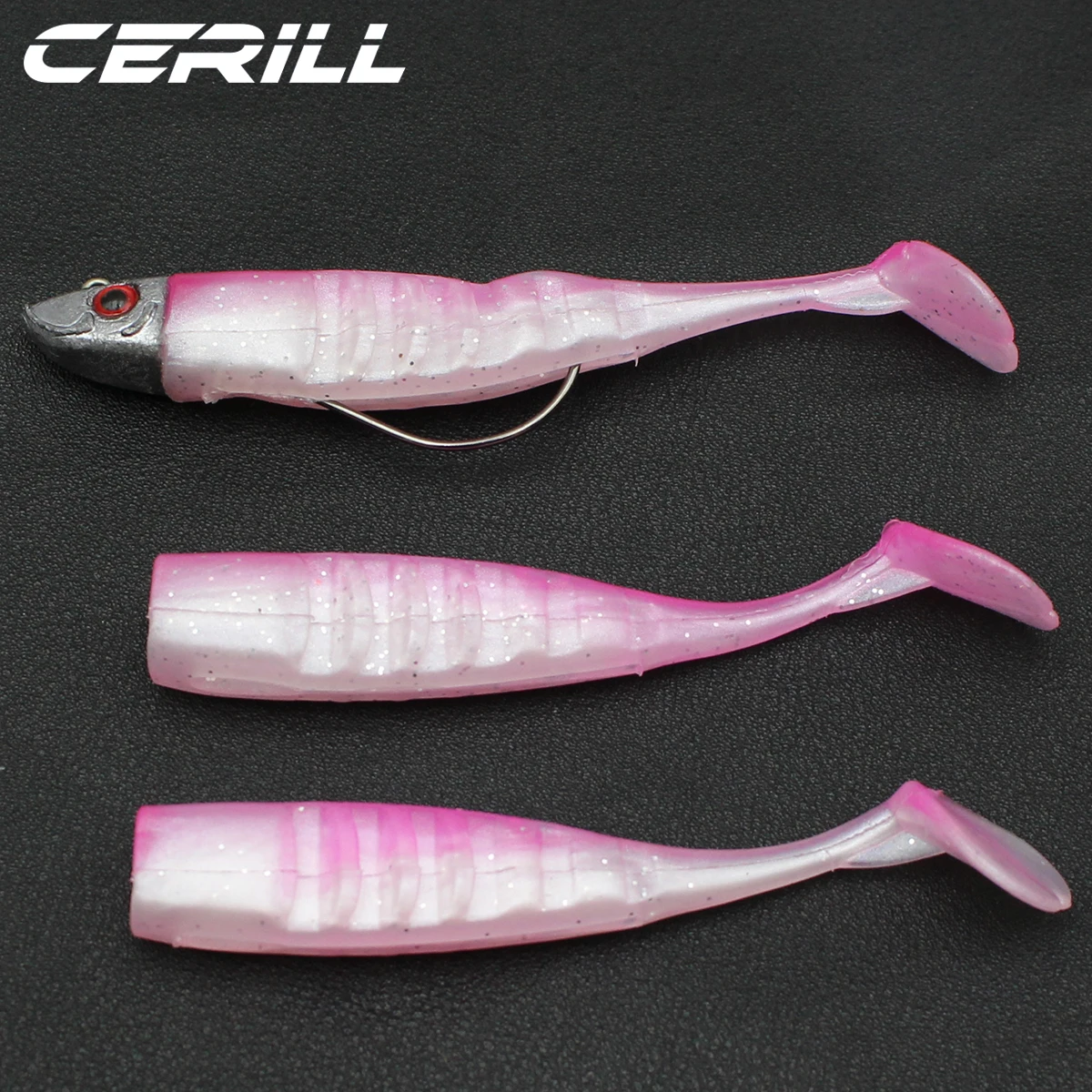 

1 Set Cerill 105mm 120mm Worm Bait Paddle Tail with Hook Soft Fishing Lure Jigging Wobblers Silicone Minnow Bass Pike Swimbait