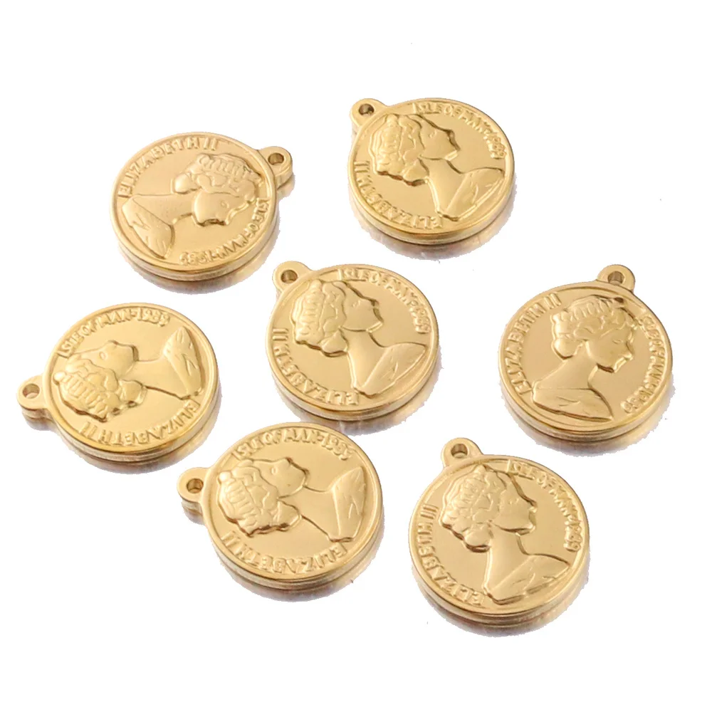Медальон с золотым замком из нержавеющей стали подвеска в виде монеты королевы