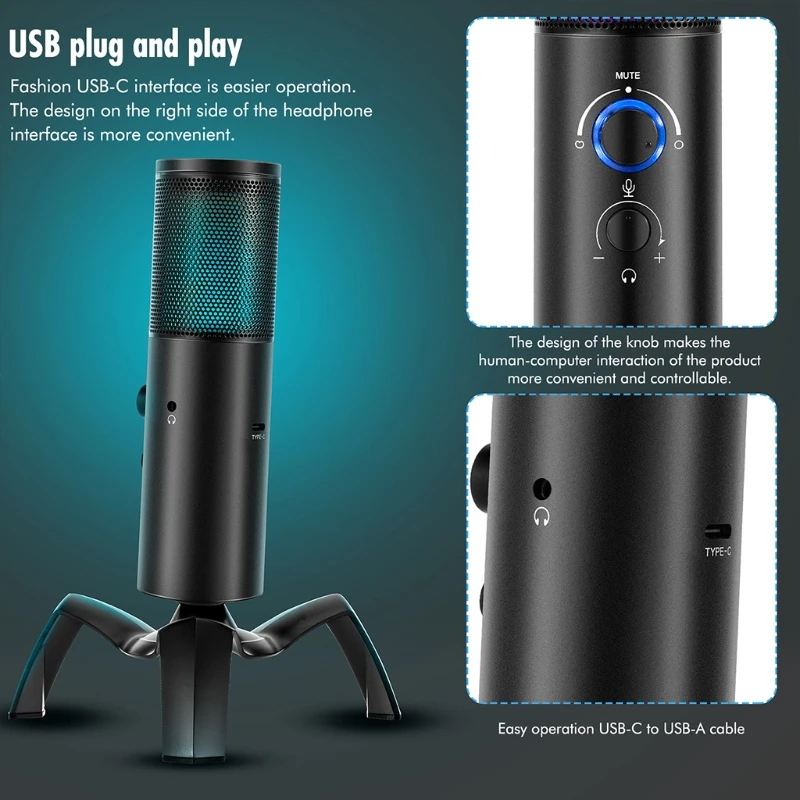 

Универсальный микрофон, идеально подходит для оборудования для проведения влогов, порт Type-C, используемый в качестве плеера и рекордера, выс...