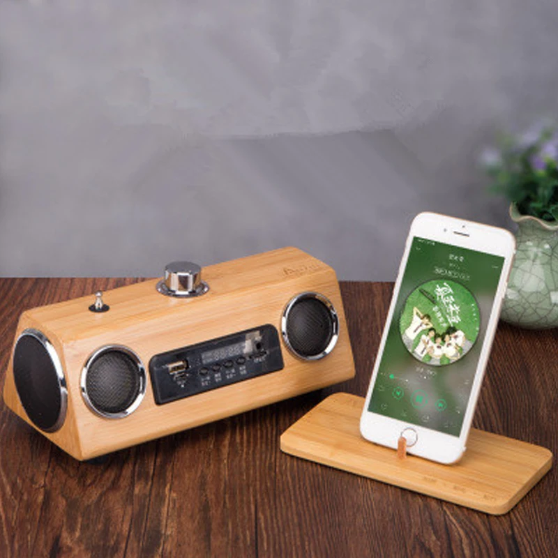 Wooden Soundbar Bluetooth Speaker Music Acoustic System 6W HIFI Stereo Music Surround LED Display Outdoor Speaker With FM Radio